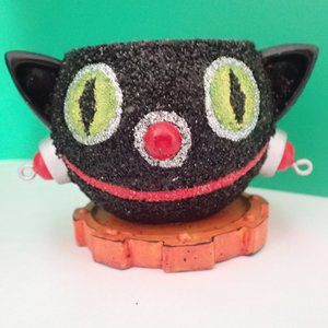 Department56 RARE, Black CAT glass votive/Robot head/Halloween/Vintage.